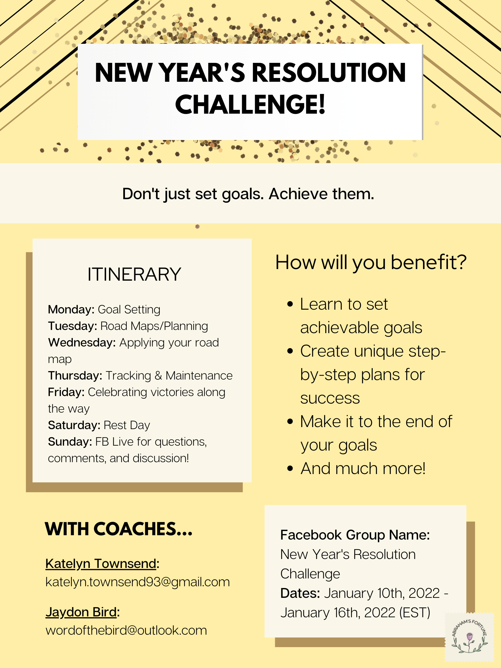 Poster outlining Goal-setting challenge