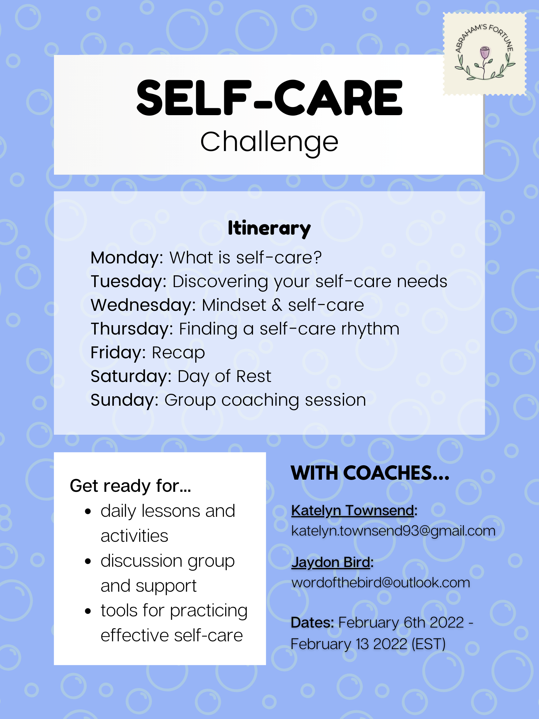 Poster outlining self-care challenge